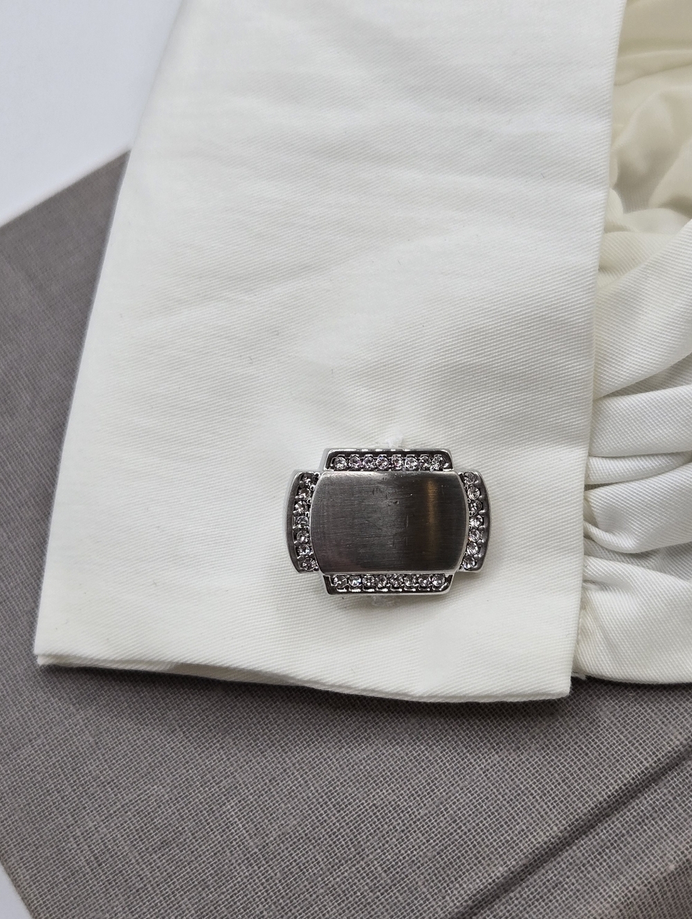 Silver Cufflinks Cuff Links CZ Crystals Wedding Formal Black Tie Event Aesthetic